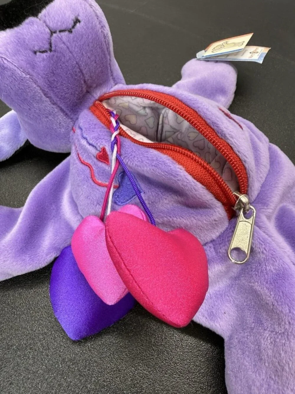 Vintage Rare Mary Meyer Heartstrings Stuffed Zipper Purple Dog Plush With Tags